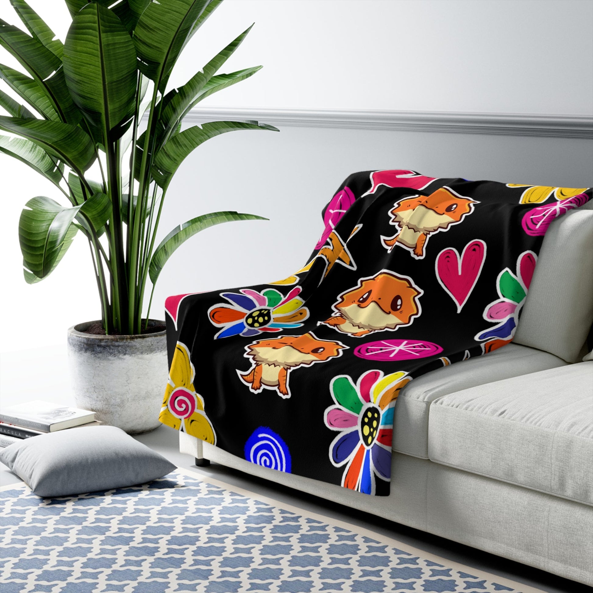 Bearded Dragon Doodle Sherpa-Backed Blanket - Home Decor - VaVaVarium