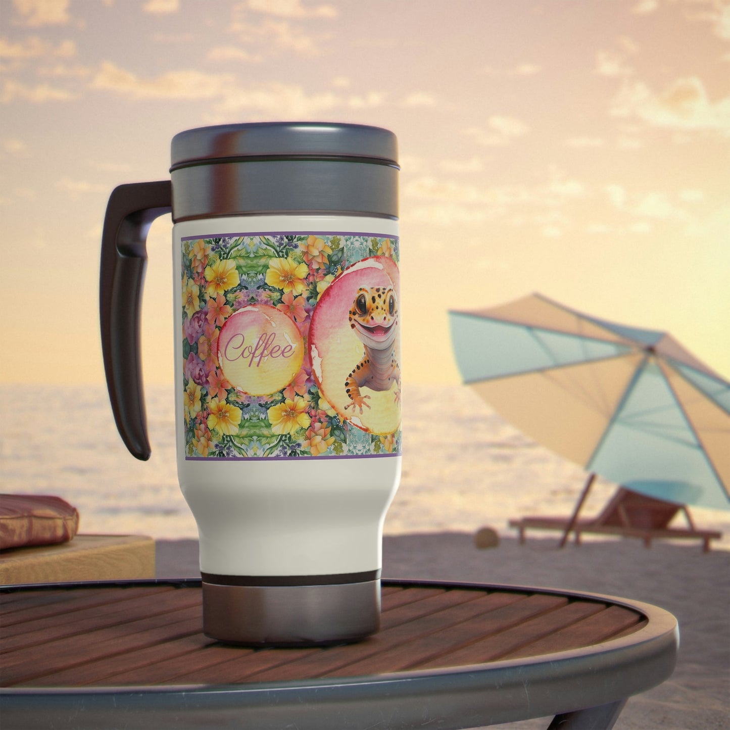 Leopard Gecko Coffee Time 14 oz Travel Mug - Mug - VaVaVarium