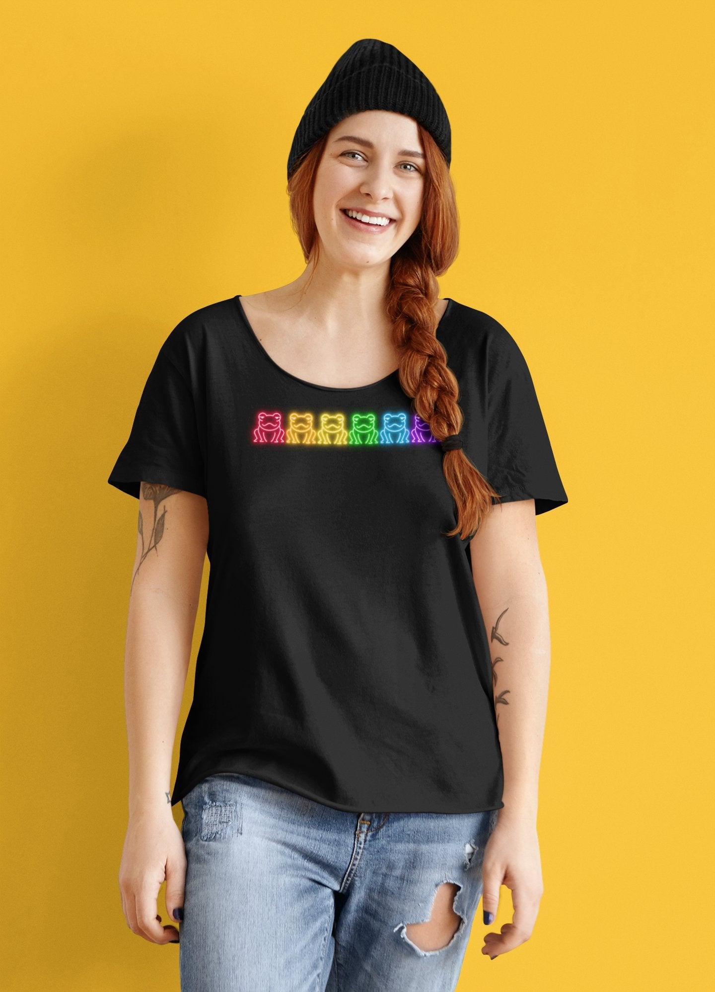 Neon Rainbow Connection Frog Slouchy T Shirt - tshirts - VaVaVarium